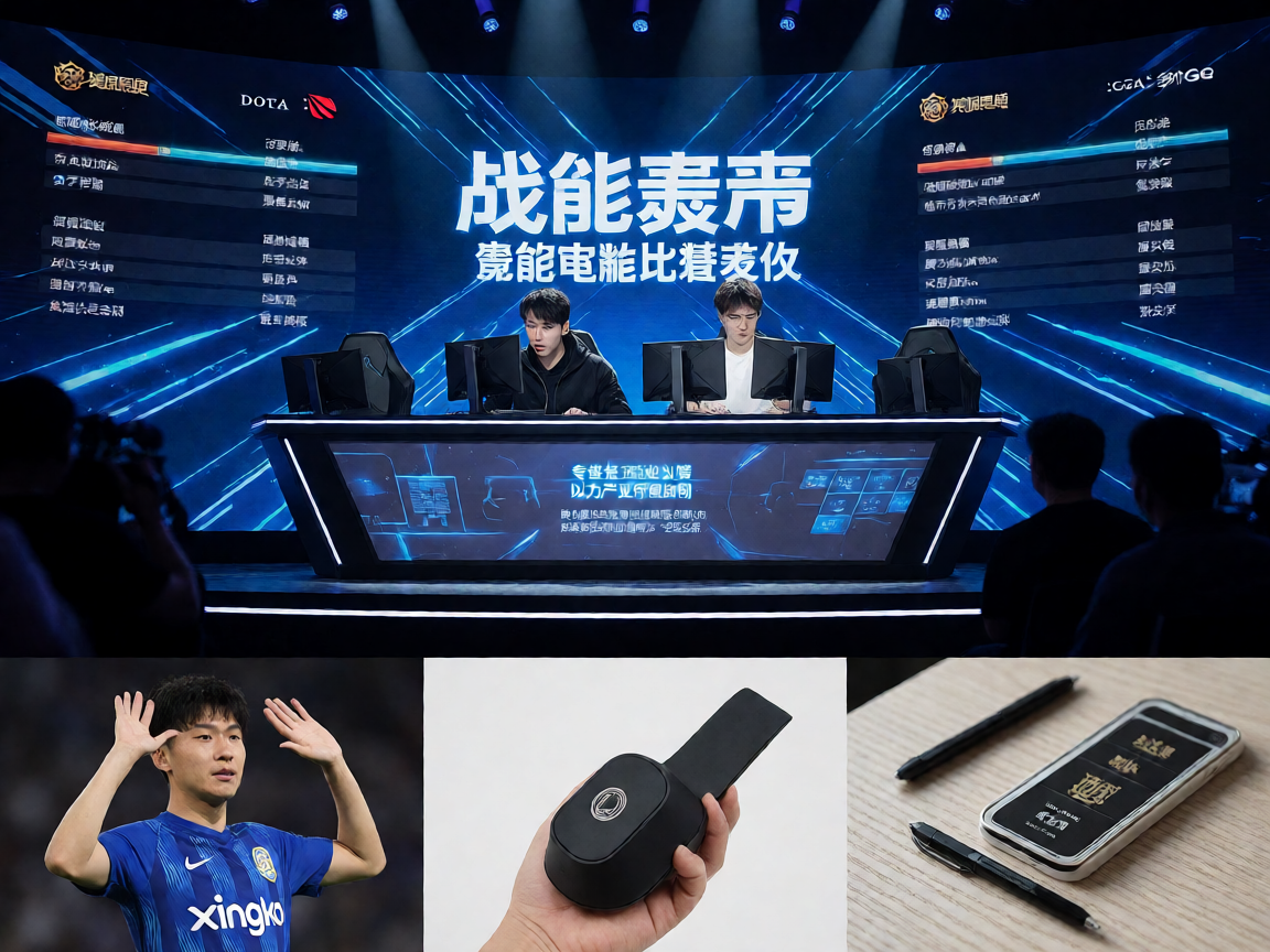 电竞赛事现场，选手在舞台前激烈竞技